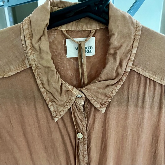 ✨HOST PICK✨ Aritzia Wilfred Free Crinkle Midi Shirt Dress - Burnt Orange/Amber - Picture 2 of 6